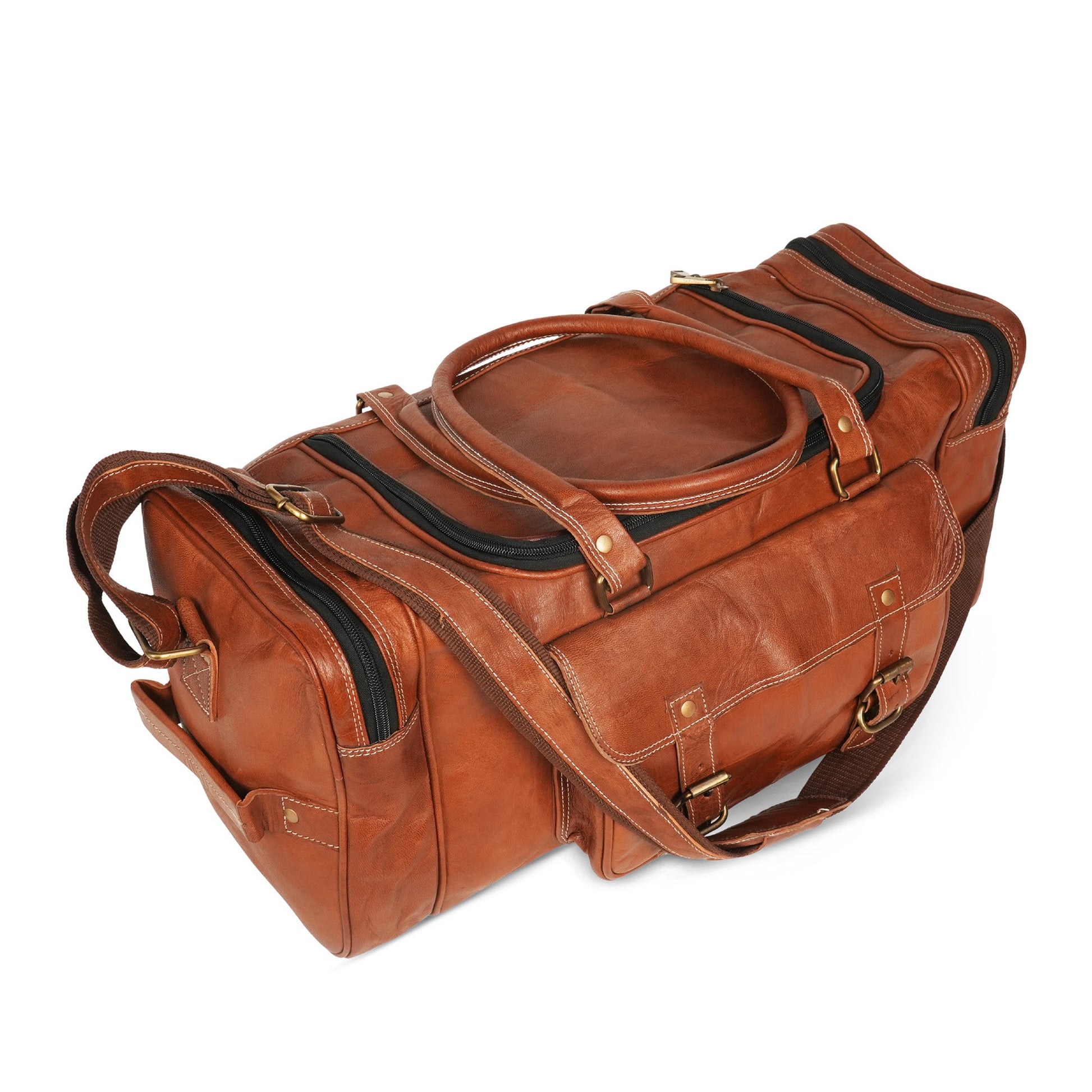 Godzi Extra-Large Goat Leather Travel Duffle – Brown Godzi Leather