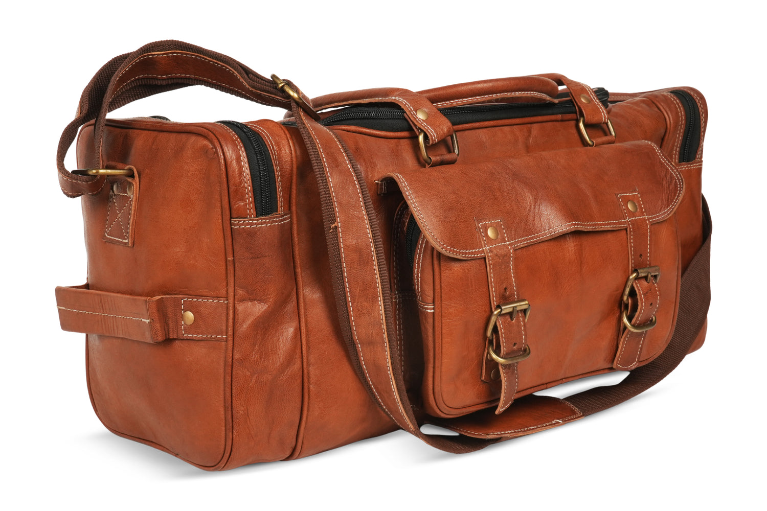 Godzi Extra-Large Goat Leather Travel Duffle – Brown