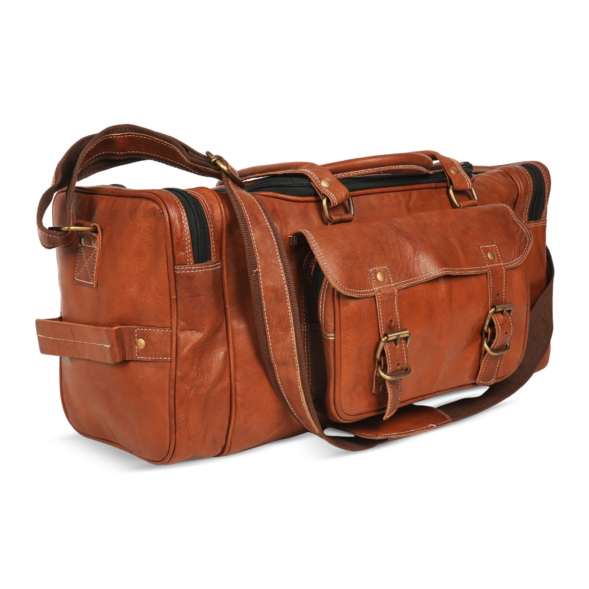 Godzi Extra-Large Goat Leather Travel Duffle – Brown Godzi Leather