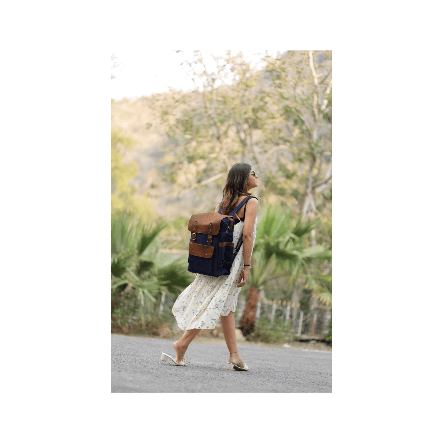 Vintage Blue Canvas and Leather Backpack – Unisex Laptop Rucksack with Multiple Compartments