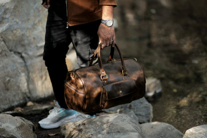 Premium Leather Duffle Bag – Brown Travel Weekender Overnight Bag