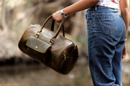 Premium Leather Duffle Bag – Brown Travel Weekender Overnight Bag