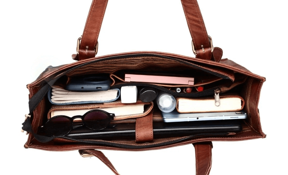 Elegant Brown Leather Laptop Tote Bag for Women – Stylish, Durable, and Functional
