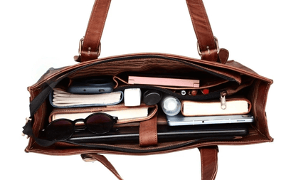 Elegant Brown Leather Laptop Tote Bag for Women – Stylish, Durable, and Functional