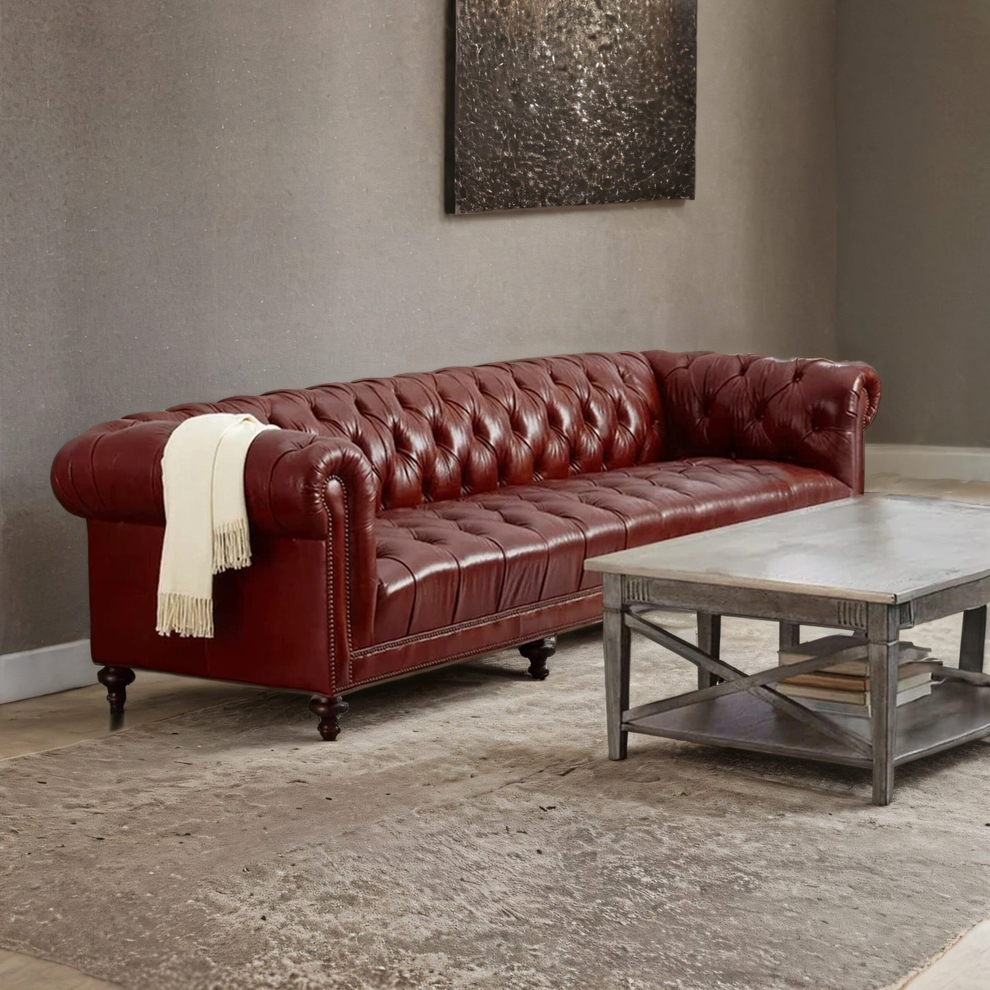 Scarlet Chesterfield 4- Seater Leather Sofa