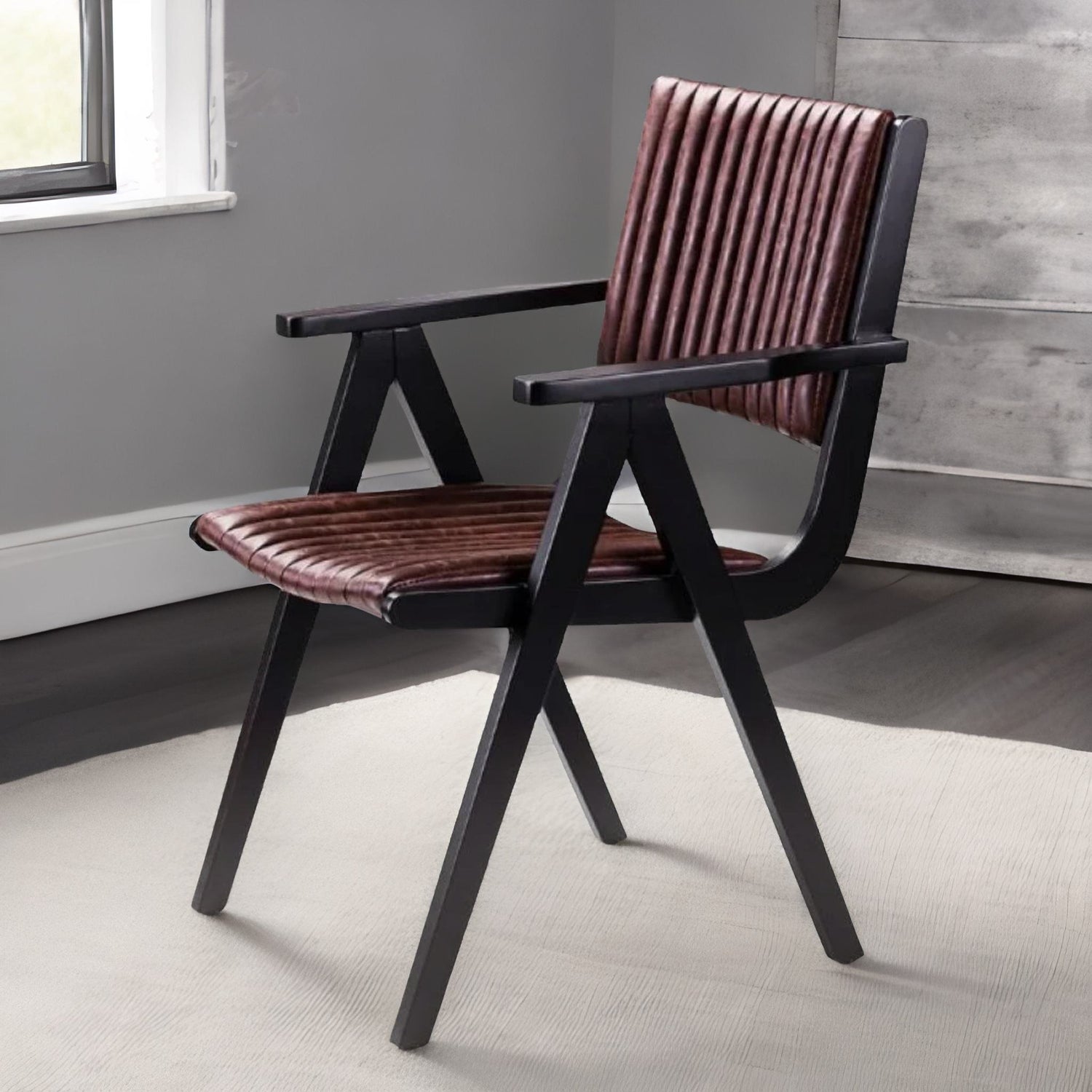 Classic Solid Wood Leather Arm Chair