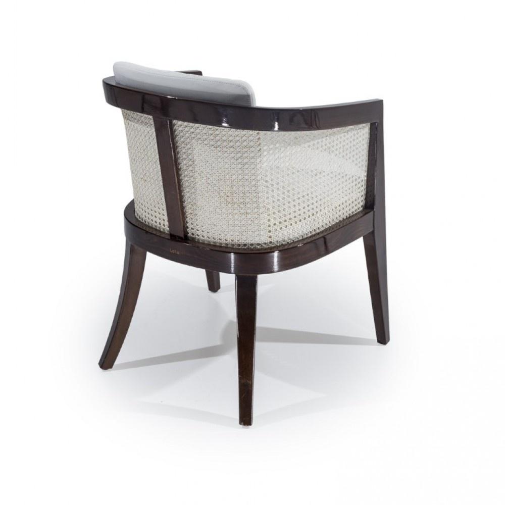 Classic Rattan Solid Wood Leather Arm Chair – Grey Finish