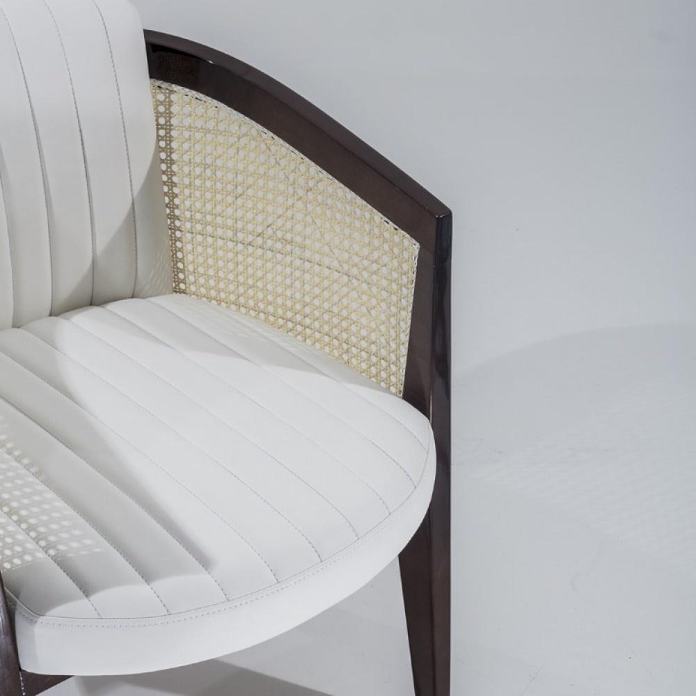 Classic Rattan Solid Wood Leather Arm Chair – Grey Finish