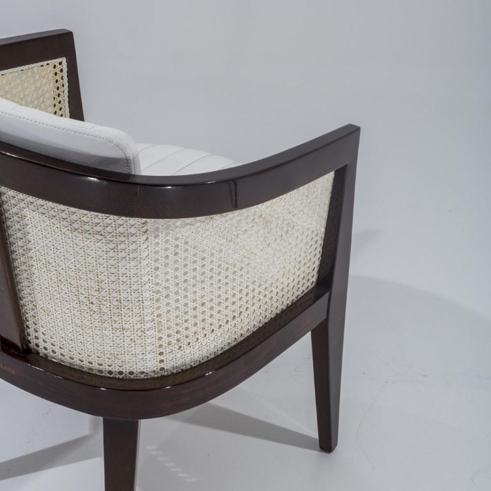 Classic Rattan Solid Wood Leather Arm Chair – Grey Finish