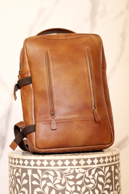 Luxurious Leather Backpack – Brown Vintage Laptop Travel Bag